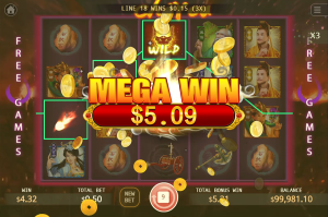 Mega Win animation in Chi You during the Free Games bonus feature.