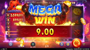 Devil Fire Mega Win animation after a multiplier-boosted bonus feature payout.
