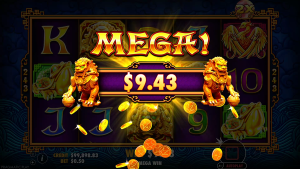 5 Lions Mega Win screen with multiplier payout