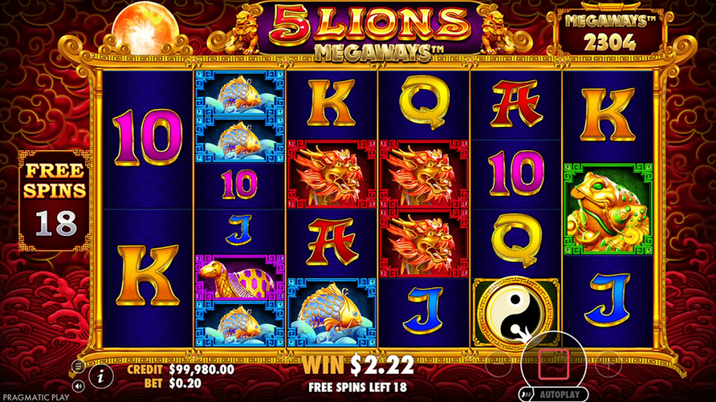 5 Lions Megaways free spins bonus with tumbling reels and multiplier features