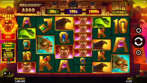 Aztec Gold Extra Gold Megaways base game showing the Megaways reels and Aztec-themed symbols