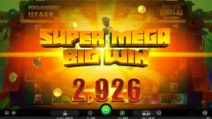 A Super Mega Big Win animation in Aztec Gold Megaways after a successful bonus payout.
