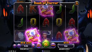 Book Of Horror free spins bonus activated with Book symbols appearing across the reels.