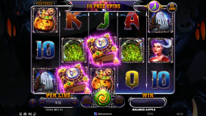 Book Of Horror free spins round with the selected expanding symbol active during bonus play.