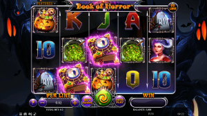 Book Of Horror base game showing the haunted-themed reels, witch symbols, and Book Of Horror wild symbol.