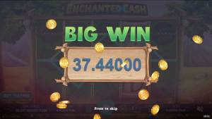 Enchanted Cash Big Win celebration after a successful winning combination during gameplay.