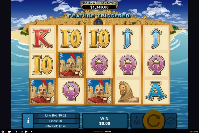 Achilles bonus feature triggered after landing scatter symbols to start the free spins round
