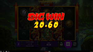 Big win screen in the Ancient Gods slot demo