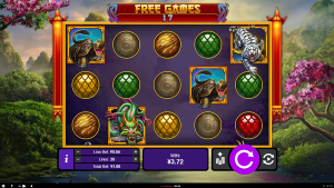 Ancient Gods free spins bonus round featuring mythical creature symbols