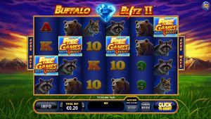 Buffalo Blitz 2 triggering the Ways Boost Free Games feature with multiple Free Games scatter symbols on the reels.