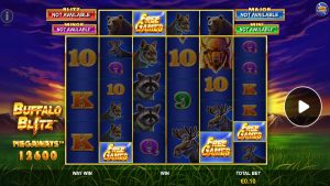 Buffalo Blitz 2 triggering the Ways Boost Free Games feature with multiple Free Games scatter symbols on the reels.