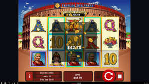 Caesar's Empire Big Win animation showing a winning combination boosted by Caesar wild multipliers.
