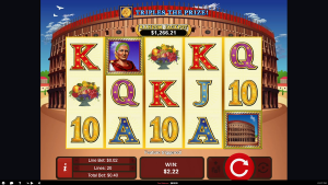 Caesar's Empire reels triggering the free spins bonus with Caesar wild and Colosseum scatter symbols.