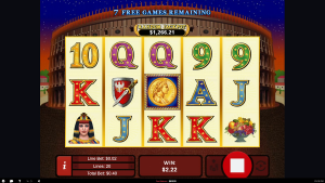Caesar's Empire free spins feature with remaining bonus spins, enhanced Cleopatra symbols, and 3x win multiplier.