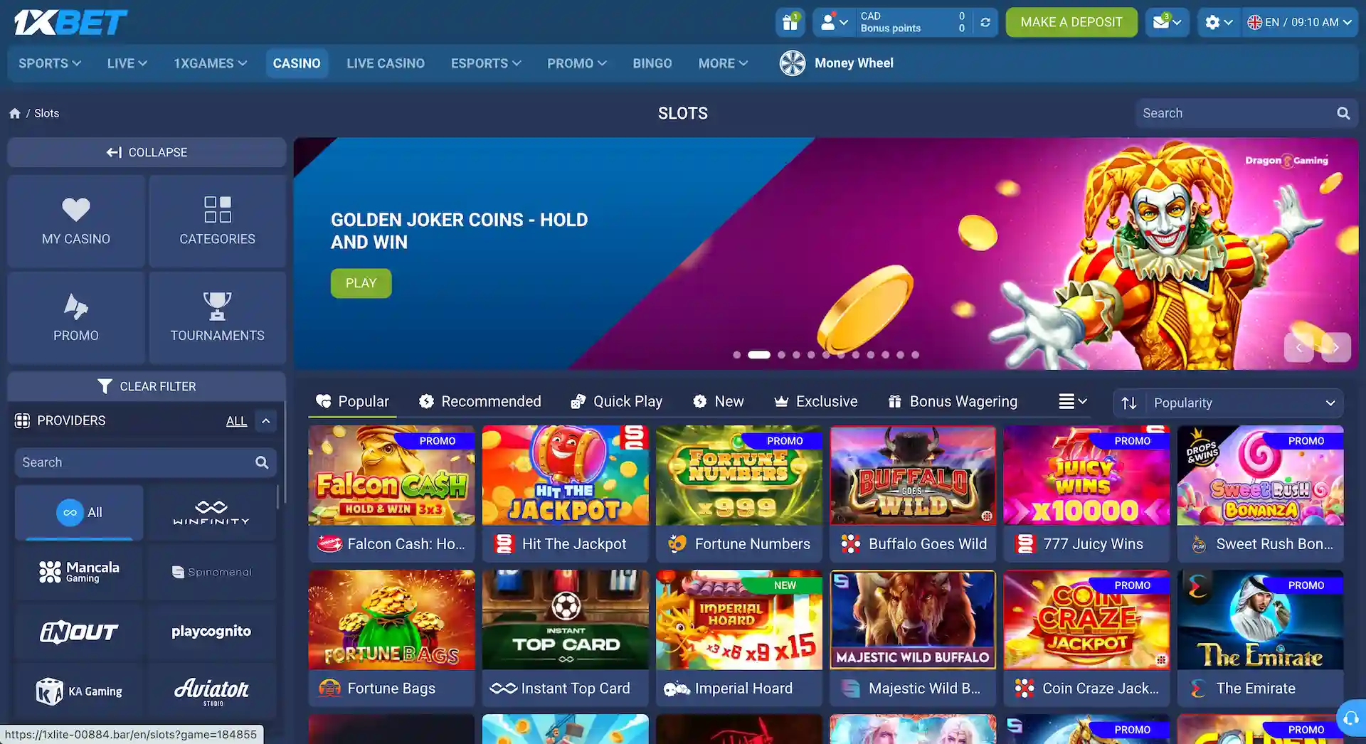 1xbet casino lobby