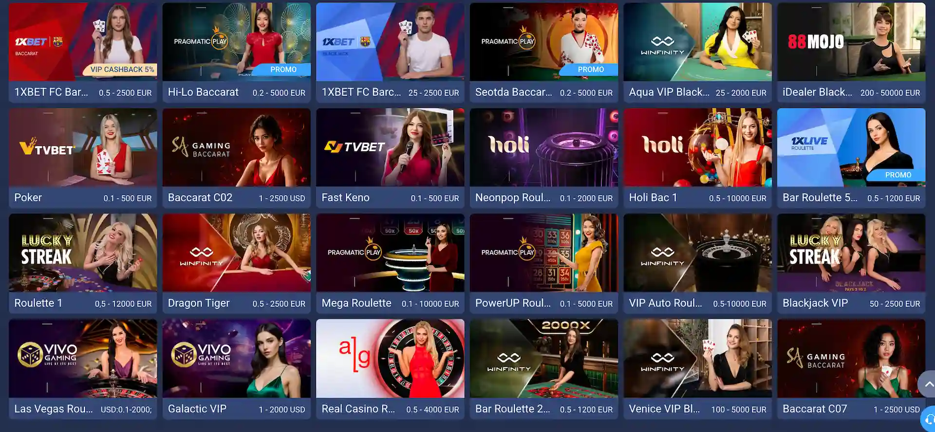 1xbet live dealer games