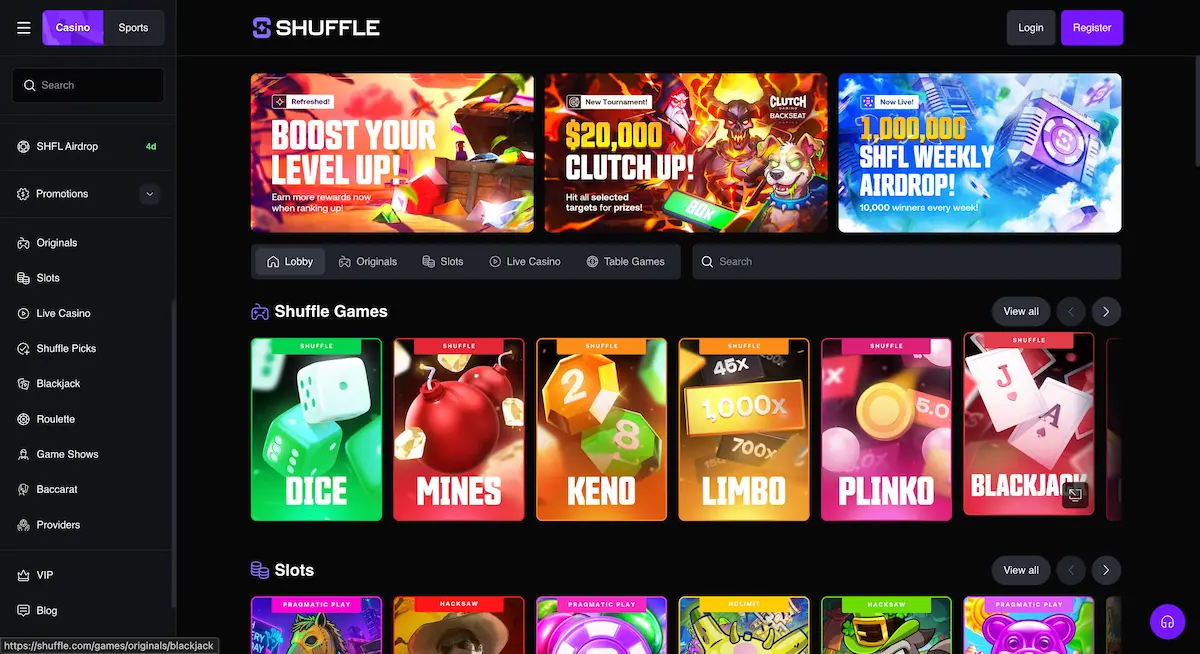 shuffle casino homepage