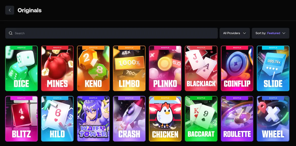 shuffle casino original games