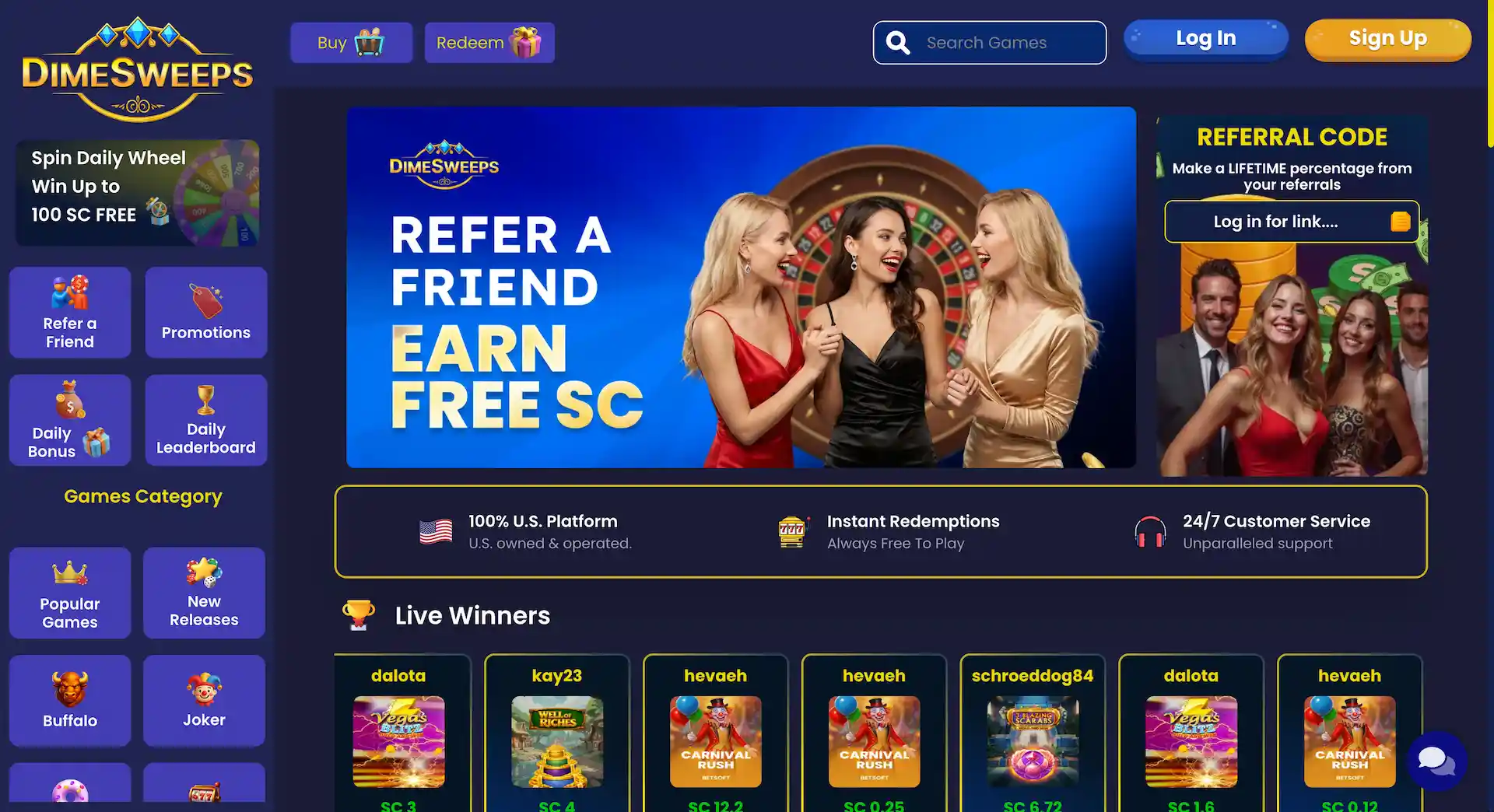 dimesweeps casino homepage