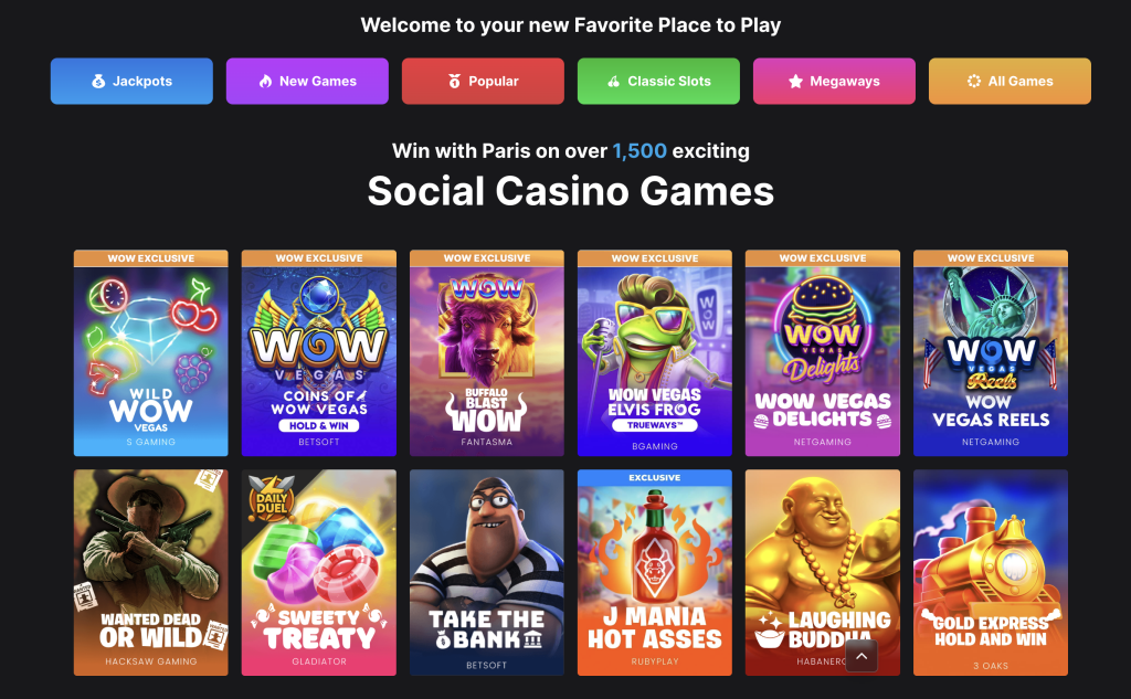 Wow Vegas - Screenshot with top games display.