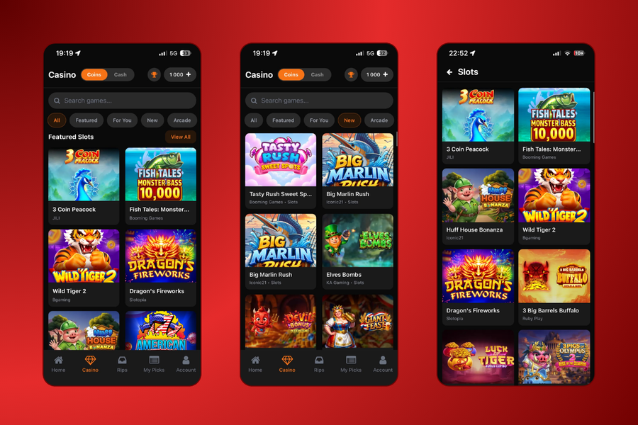 Courtside game library screenshots from the app