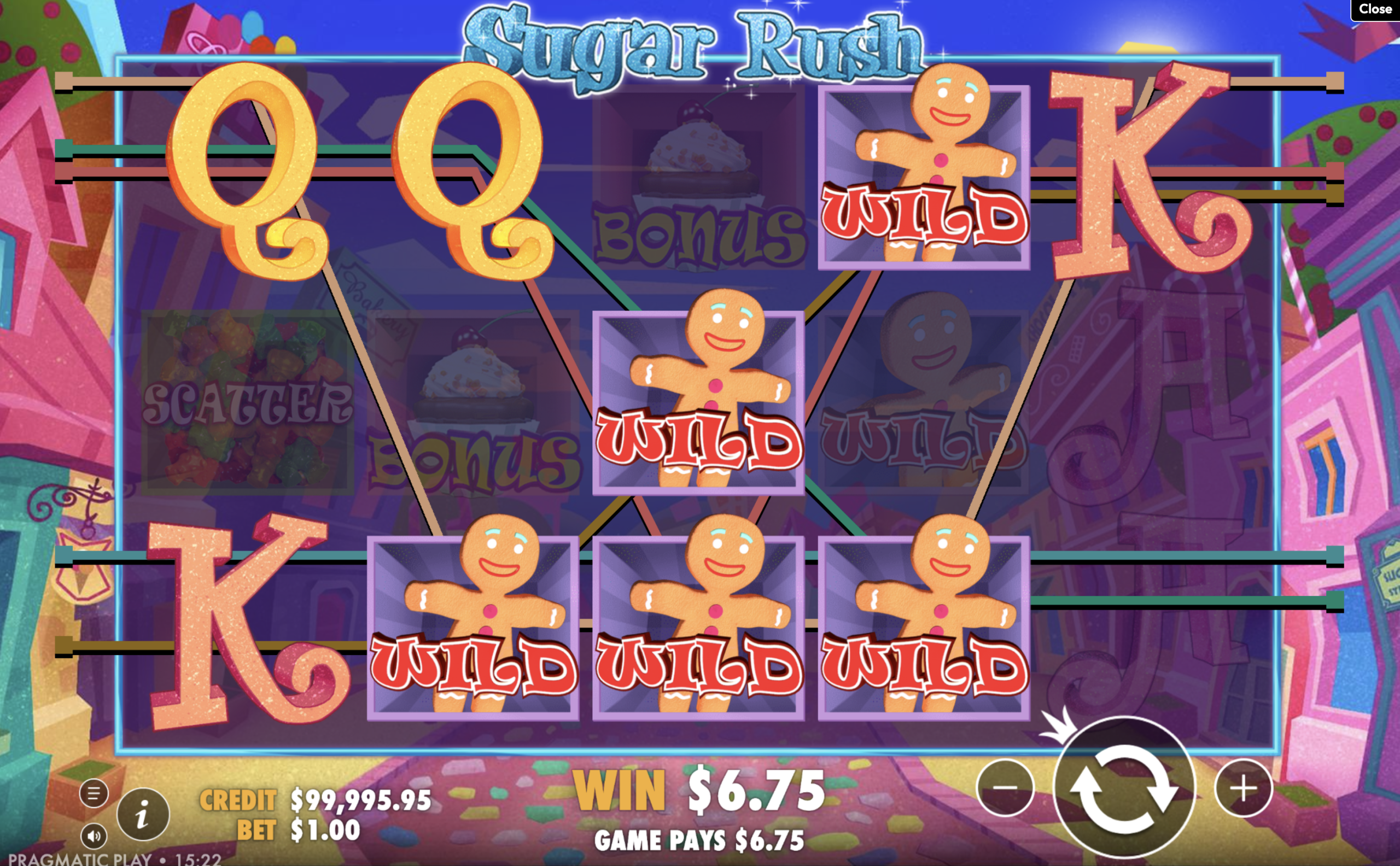 Sugar Rush winning reels with Wild symbols.