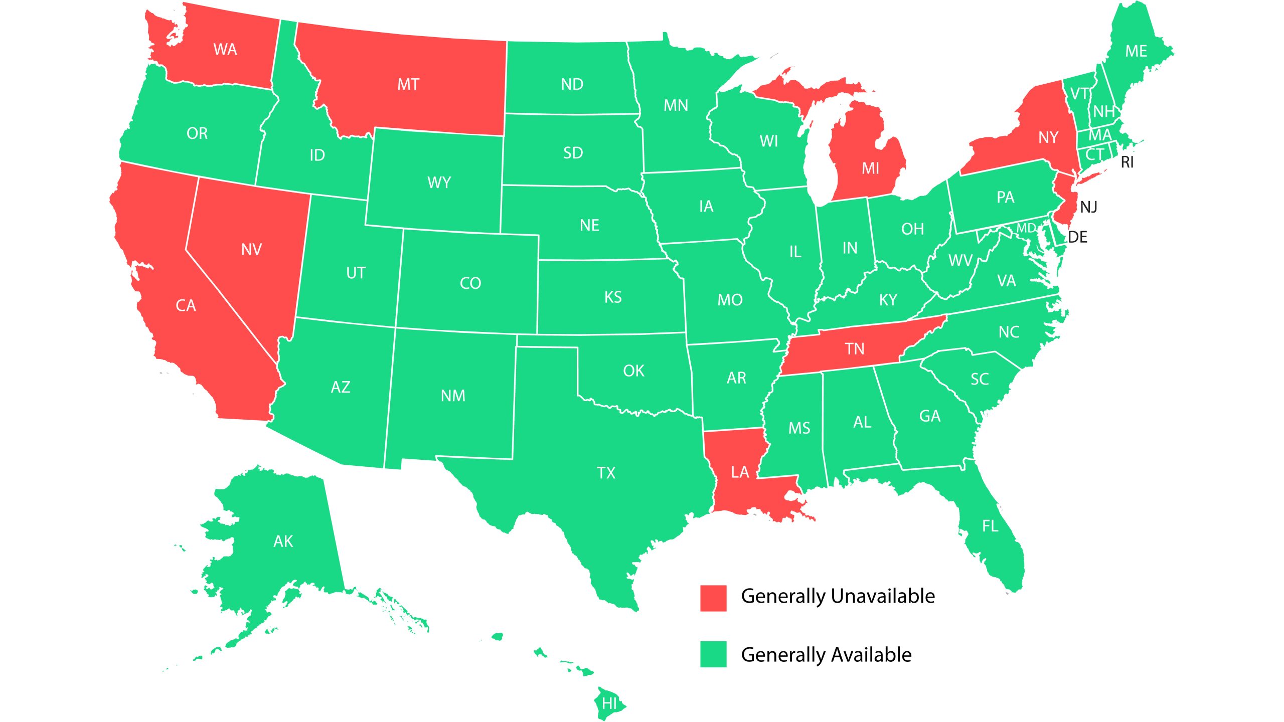Map showing availability by state.