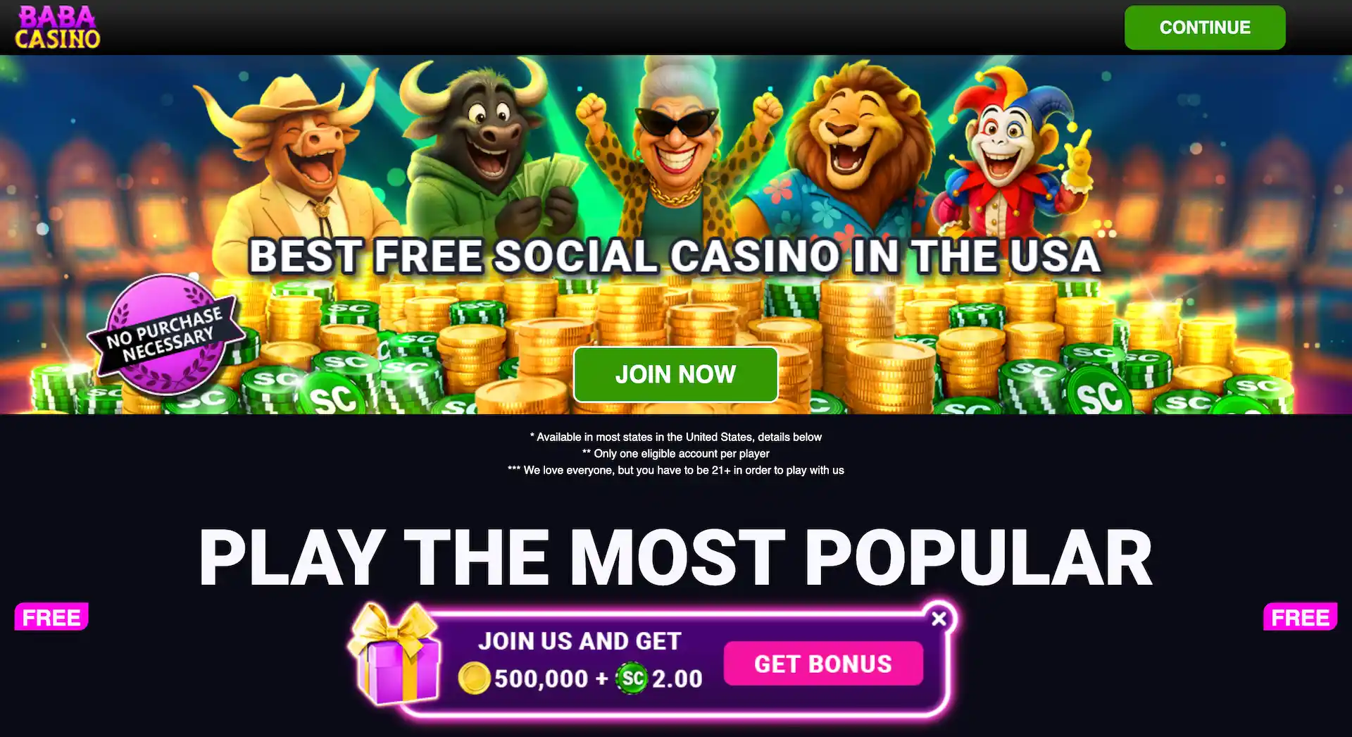baba casino sweepstakes casino lobby