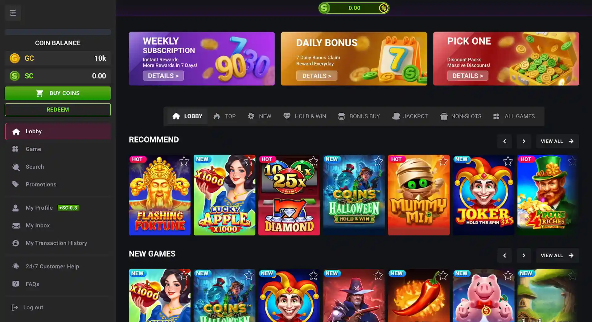 gleaming slots sweepstakes casino lobby