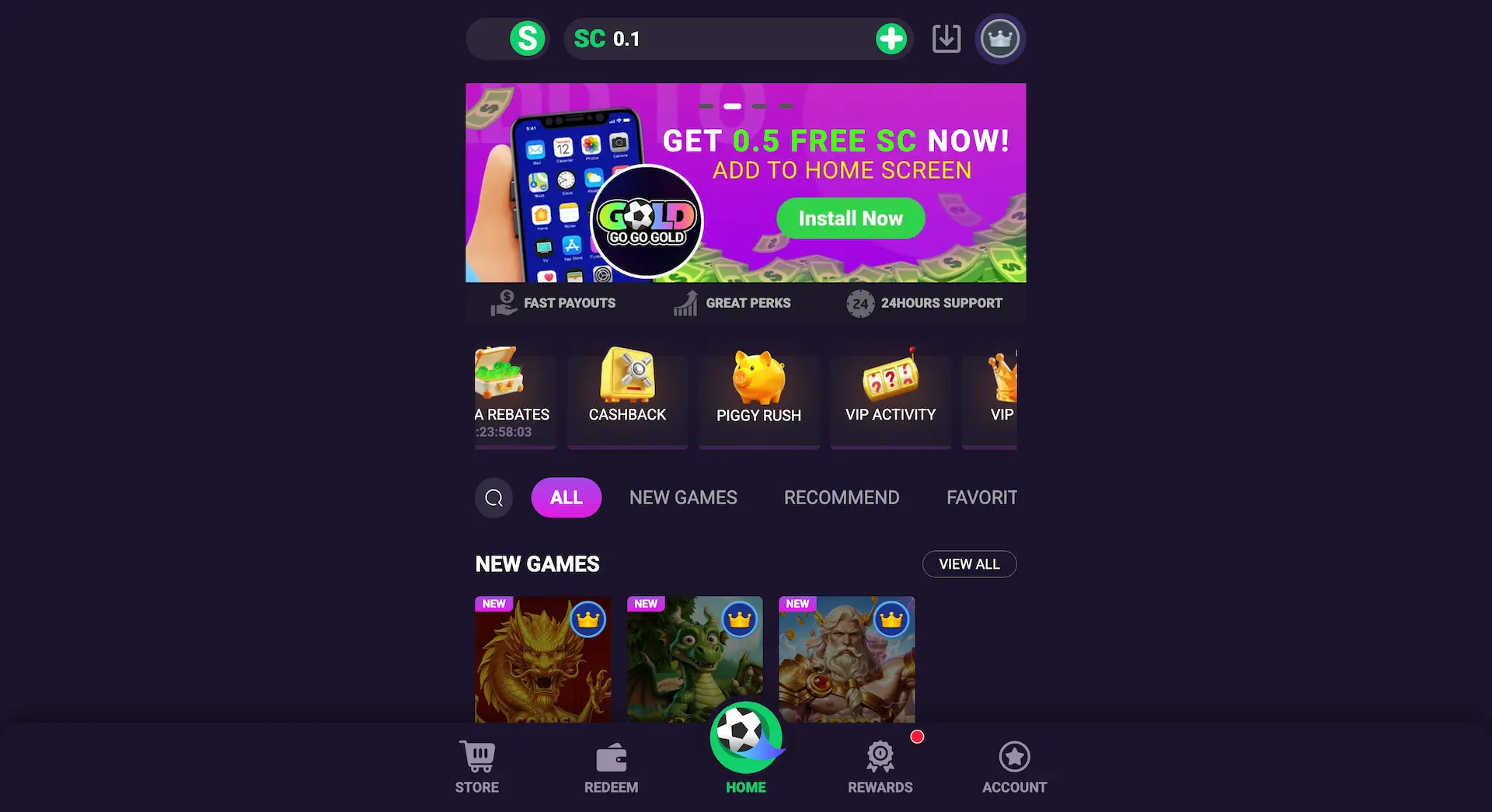 go go gold win sweepstakes casino lobby