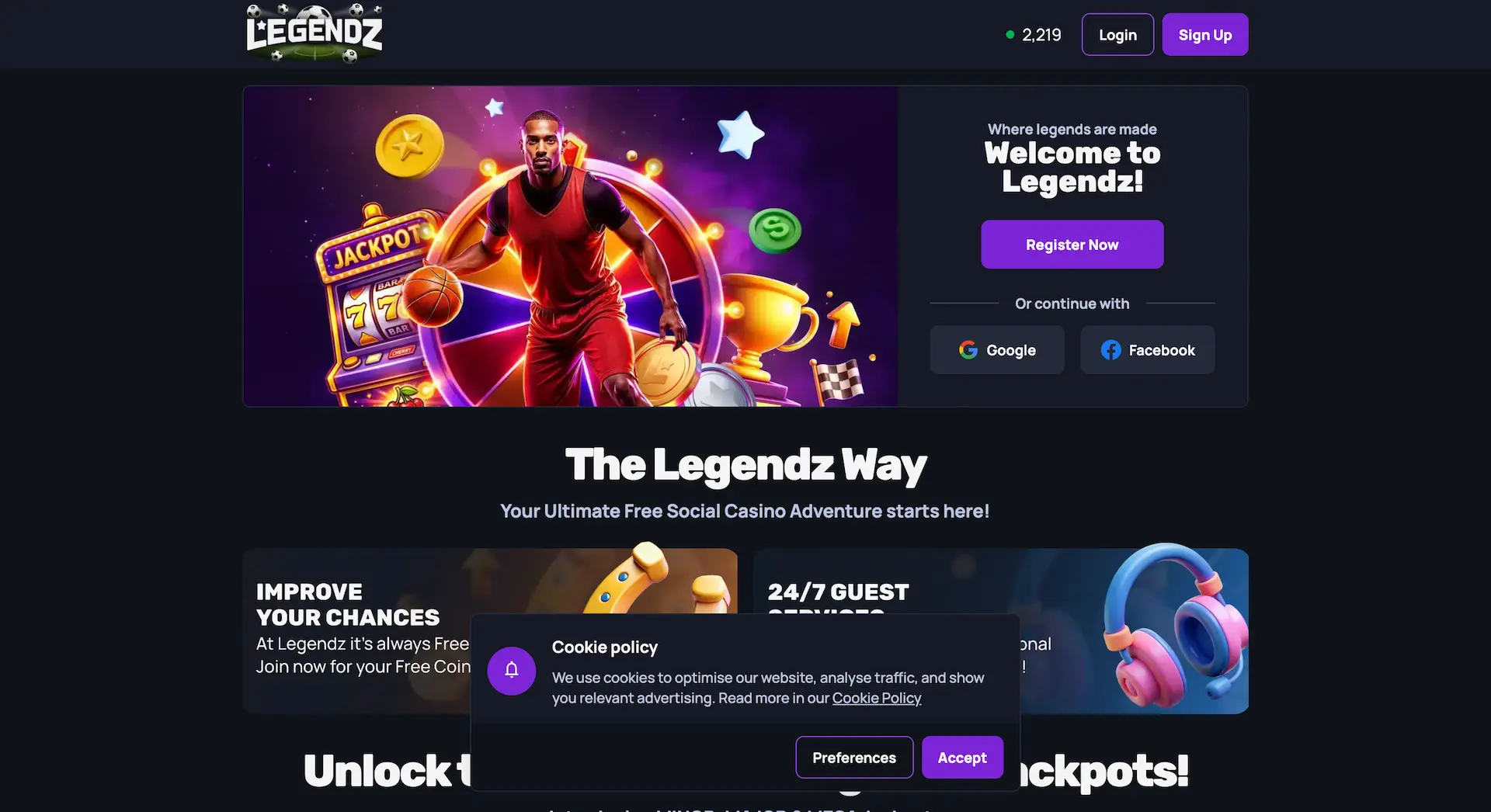 legendz sweepstakes casino lobby