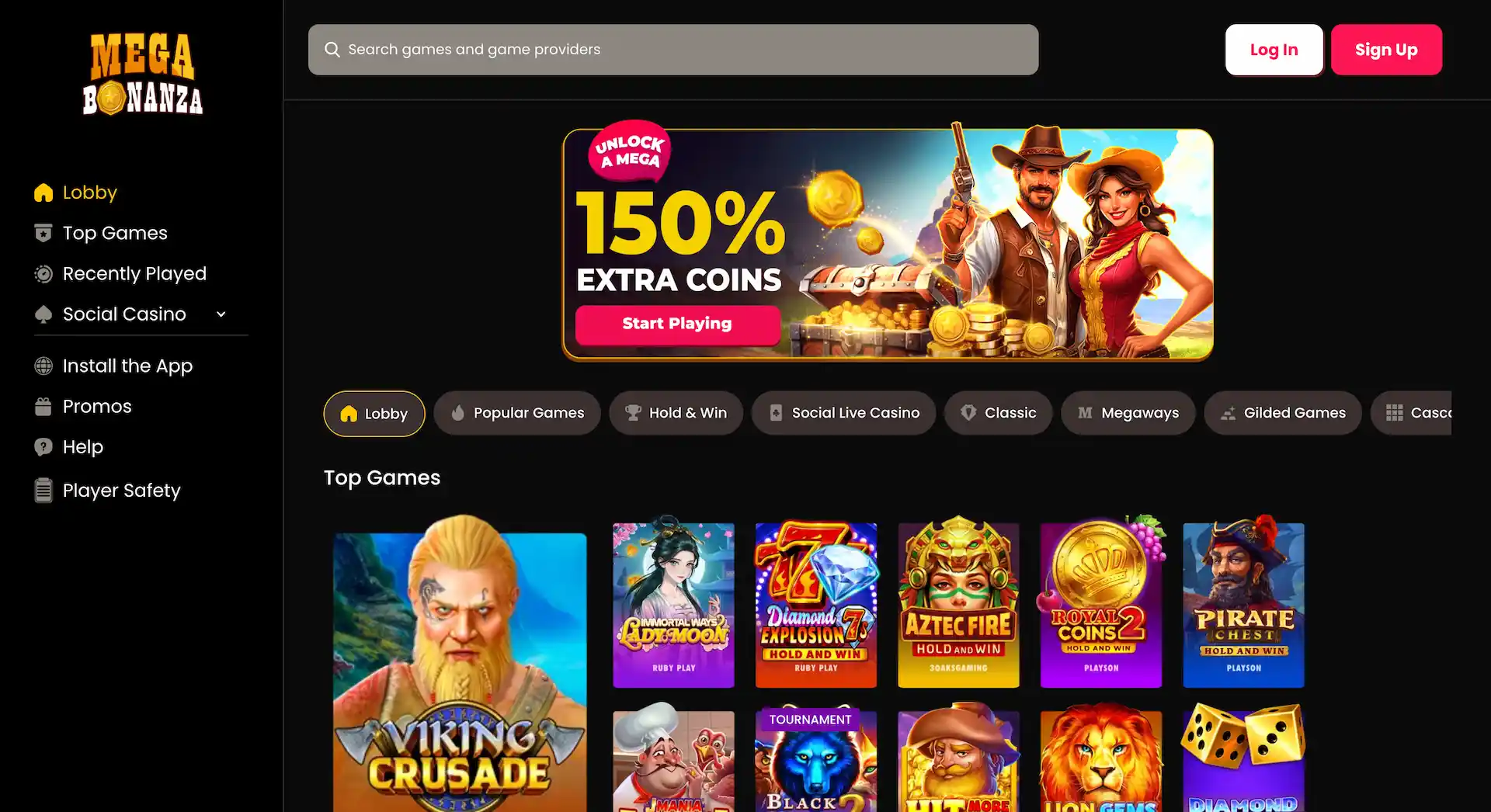 mega bonanza sweepstakes casino lobby