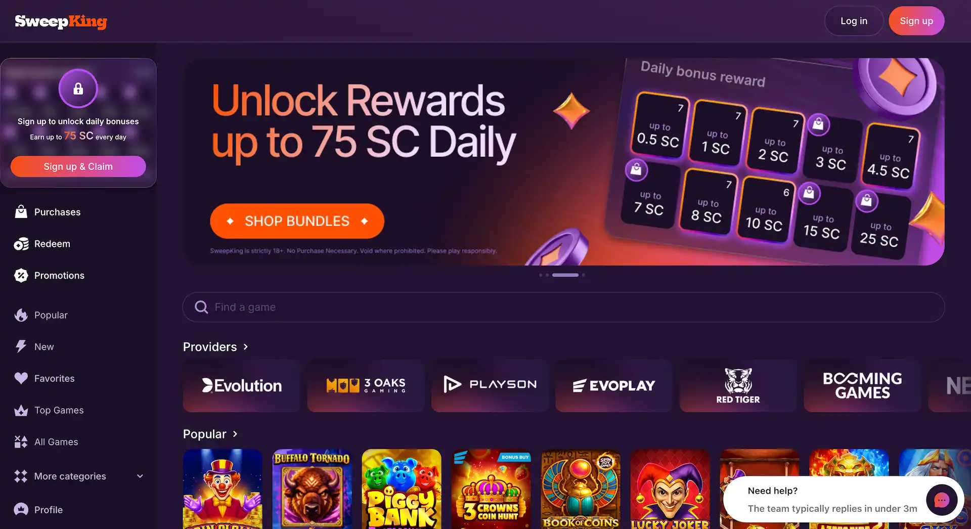 sweepking sweepstakes casino lobby