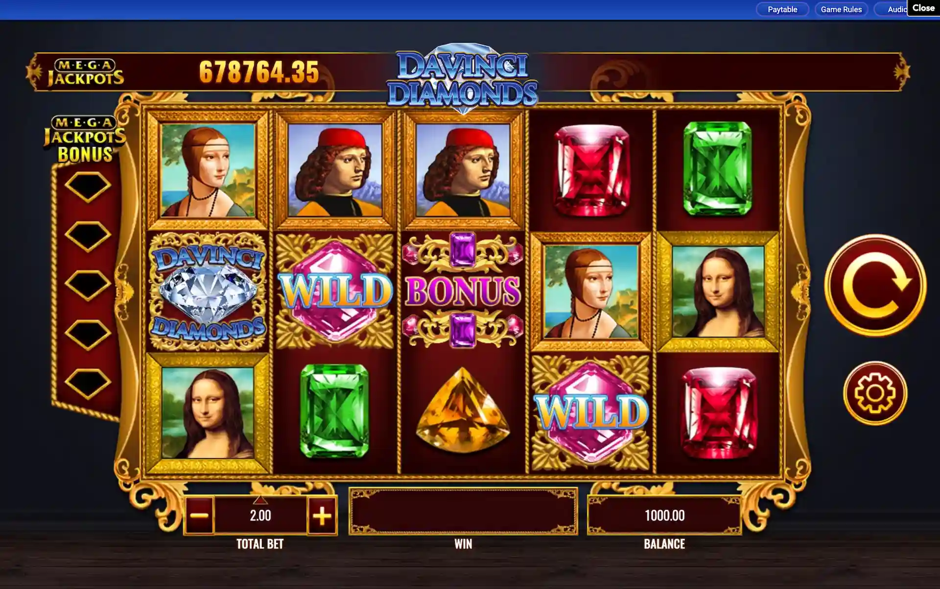 IGT da vinci diamonds megajackpots slot base game