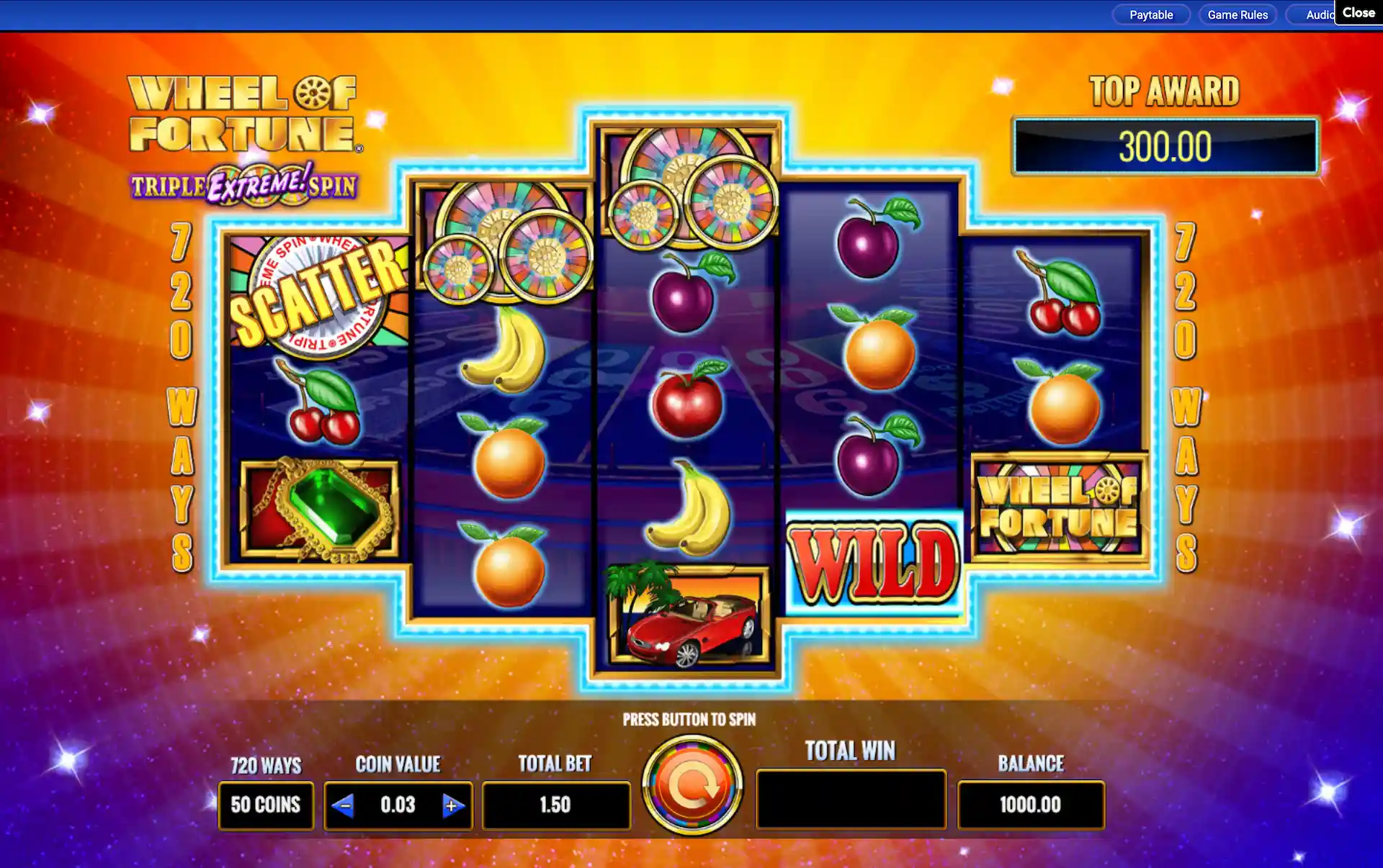 IGT wheel of fortune triple extreme spin slot base game