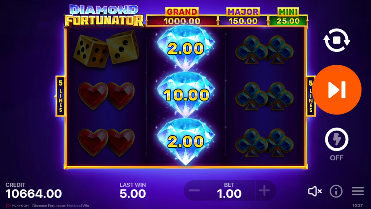 diamond fortunator hold and win bonus trigger visible