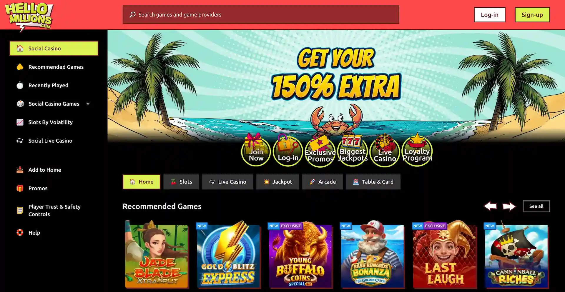 hello millions casino lobby