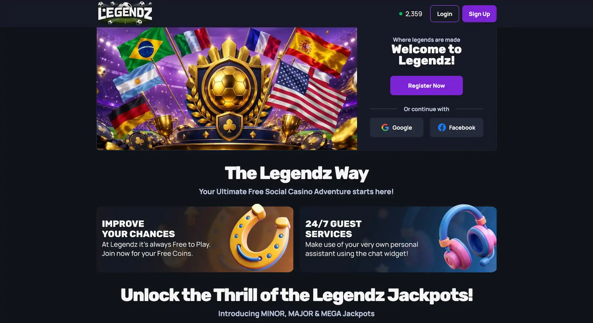 legendz casino sign up page