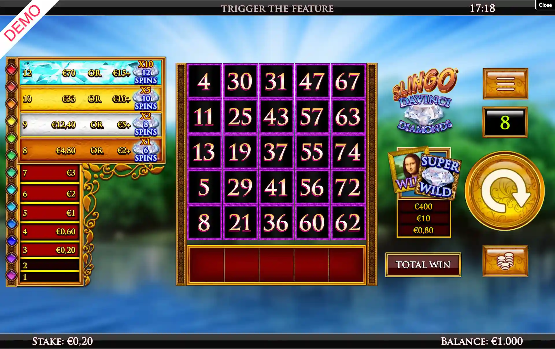 slingo da vinci diamonds base game