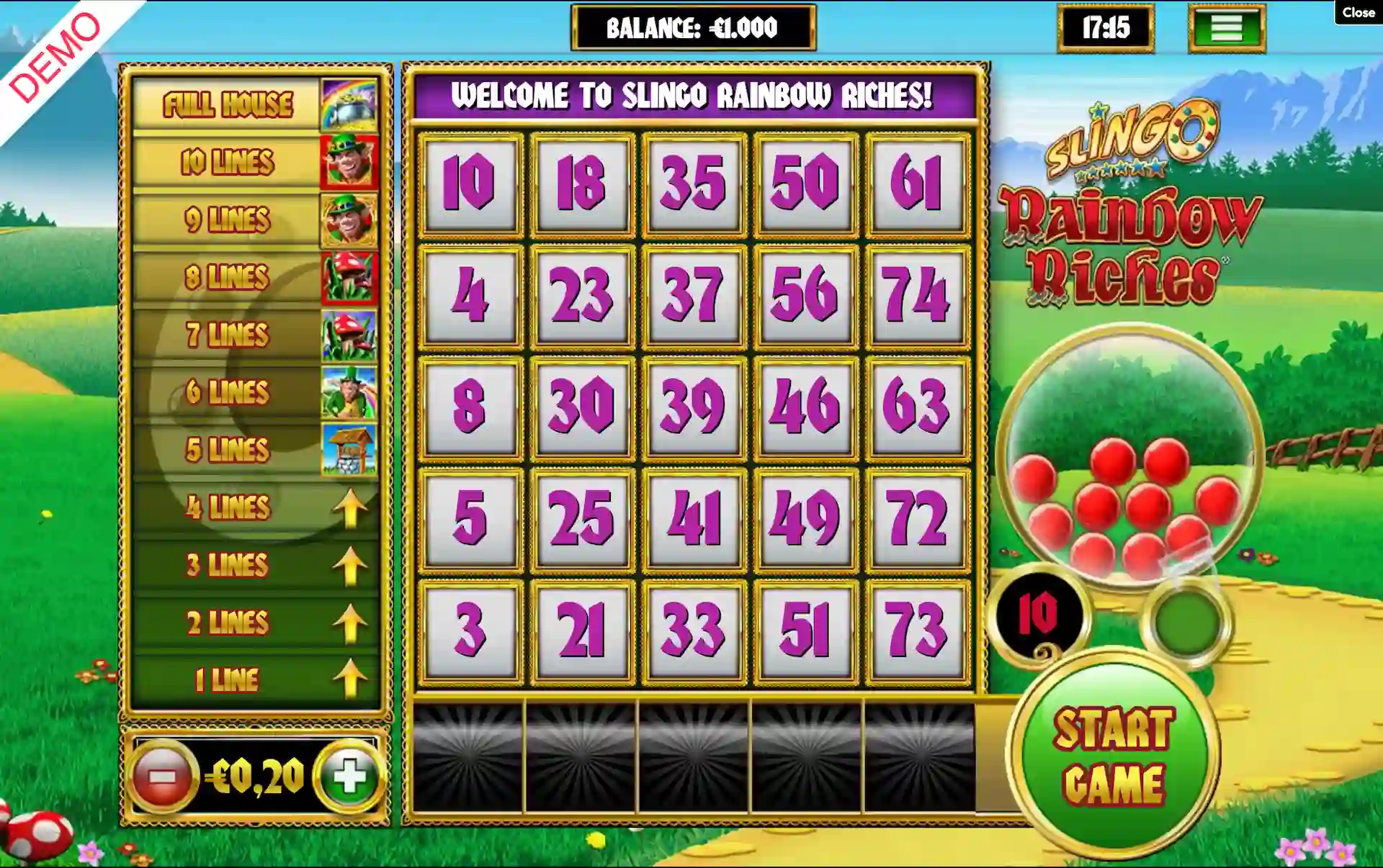 slingo rainbow riches base game