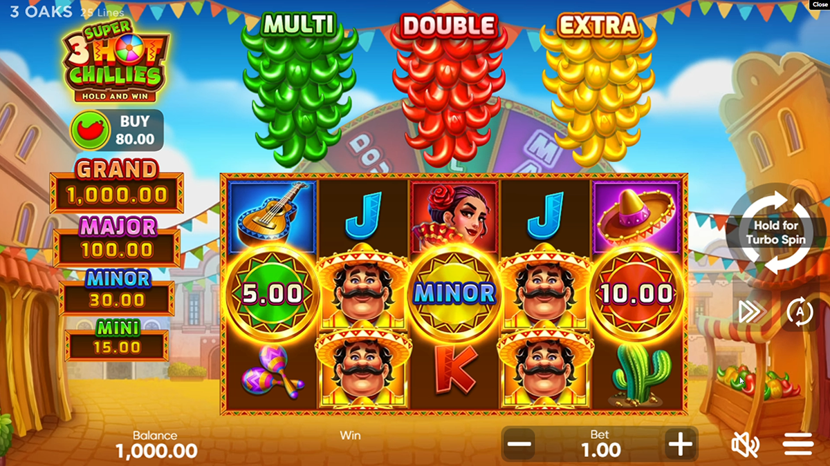 3 super hot chillies hold and win base game