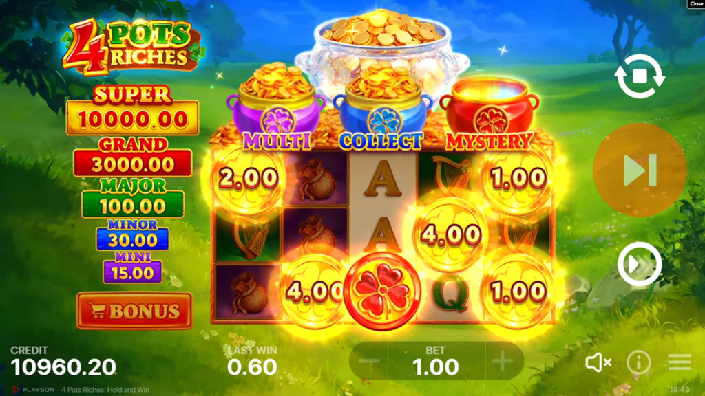 4 Pots Riches Hold and Win with bonus Trigger Visible