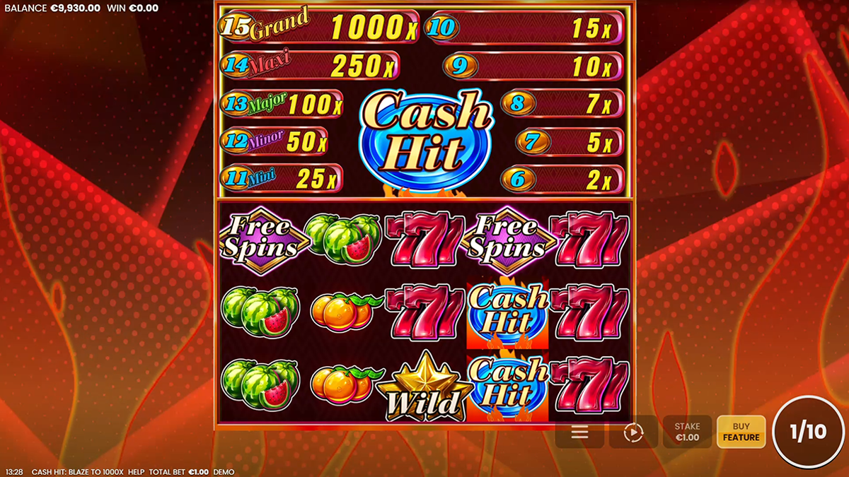 cash hit blaze to 1000x bonus trigger 

