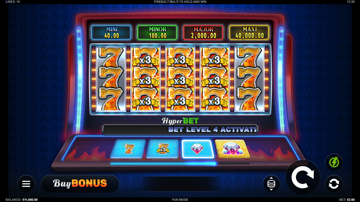 firebolt multi 7s hold and win slot game
