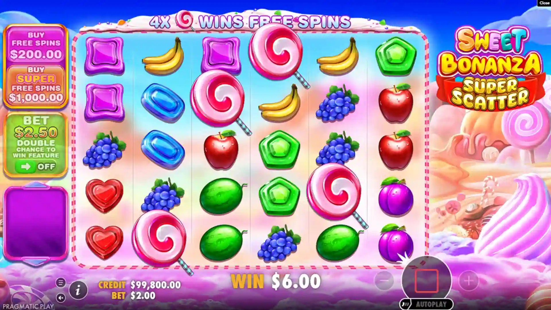 sweet bonanza super scatter bonus trigger visible
