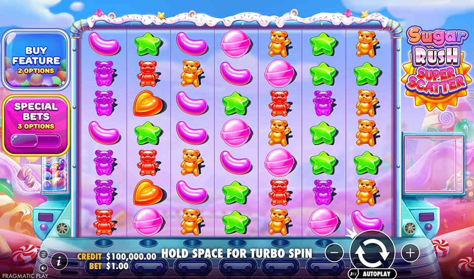 Sugar Rush Super Scatter reel grid with sumbols