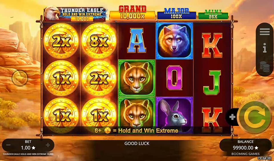 Thunder Eagle Hold and Win Extreme 10,000 with bonus trigger visible