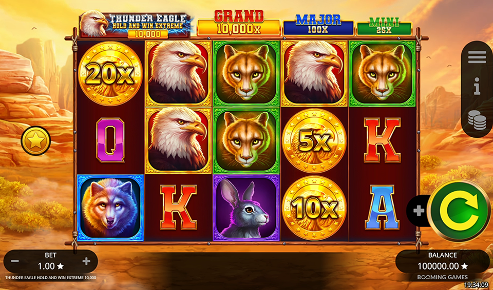 Thunder Eagle Hold and Win Extreme 10,000 reed grid with symbols